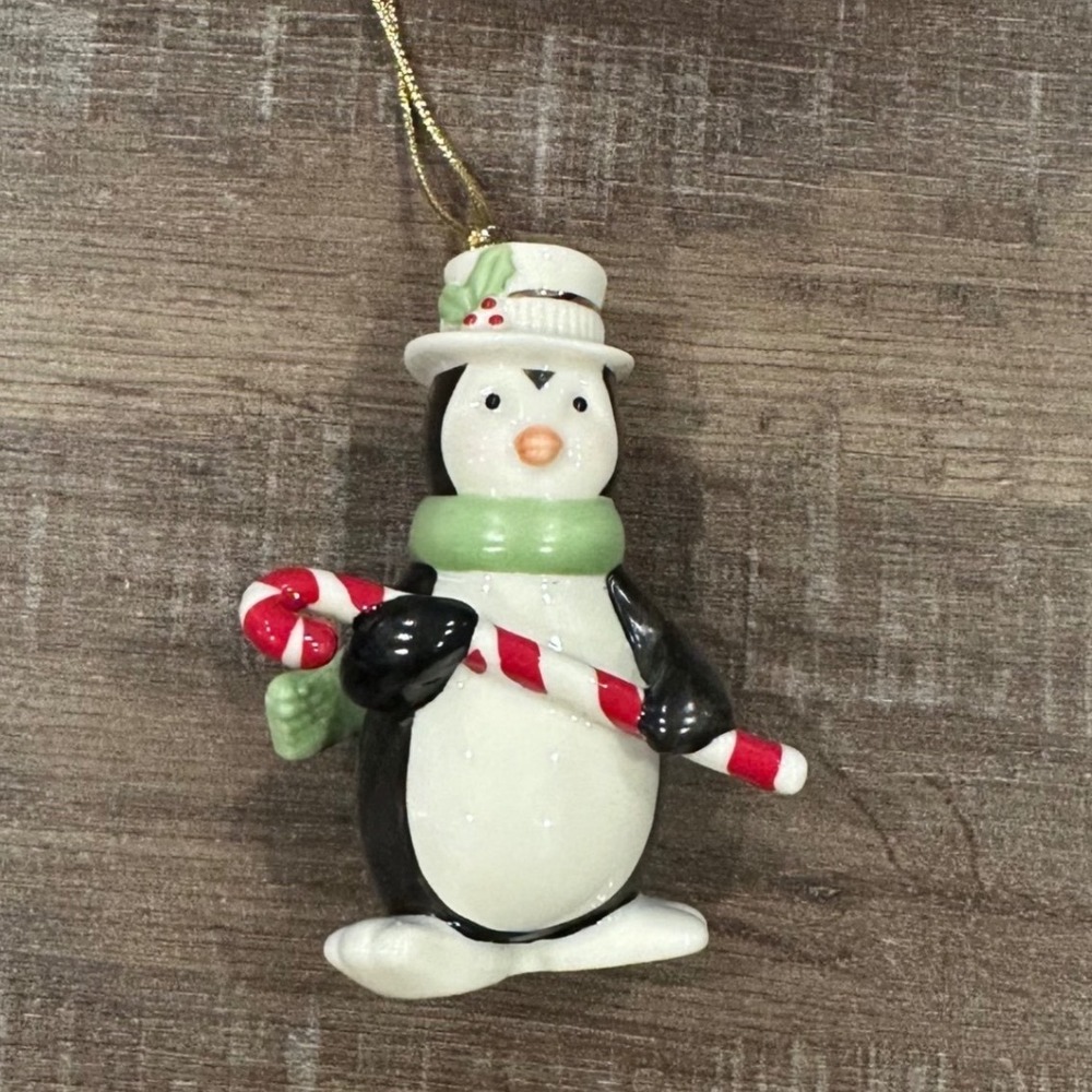 Lenox Penguin Christmas Ornament Candy Cane Top Hat Porcelain Holiday 4 Inch